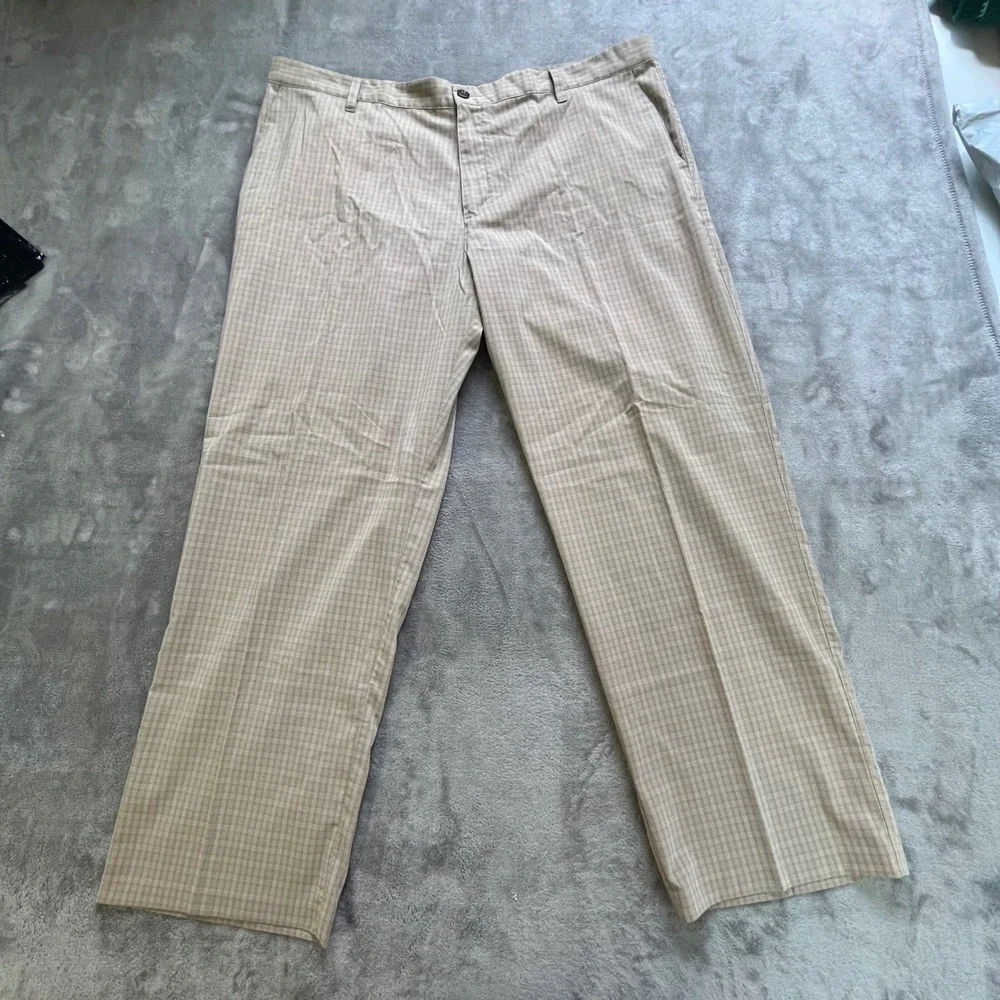 Adidas Golf Pants‎ Mens 42x30 Tan Plaid Flat Front Lightweight W44620